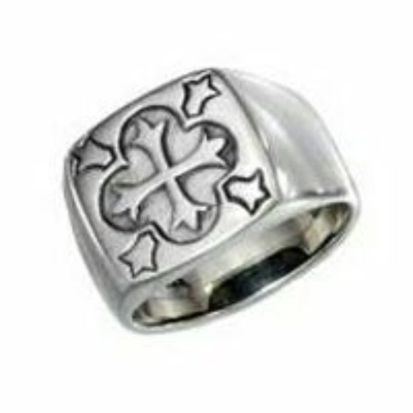 Sterling Silver Square Ring With Cross